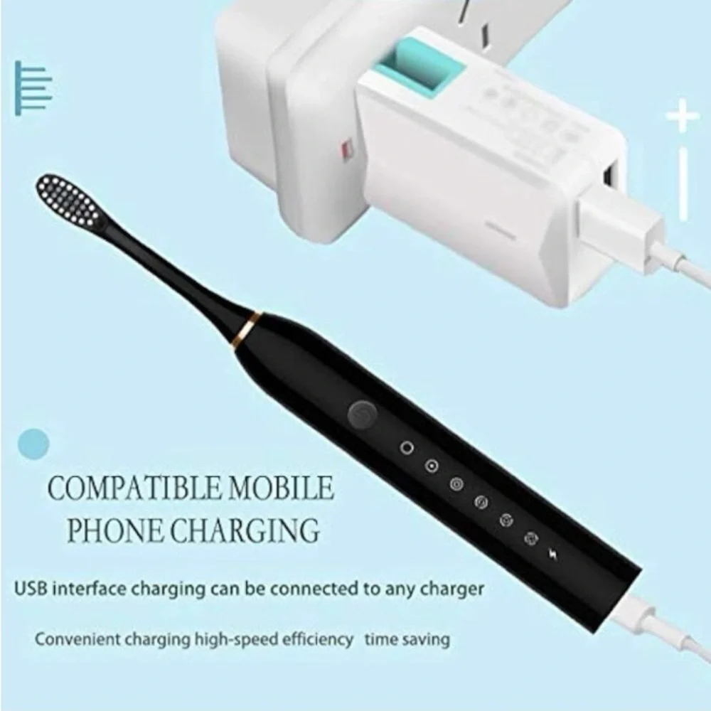 Sonic Rechargeable Electric Toothbrush 6 Modes IPX7 4 Replacement Heads Pink NIB